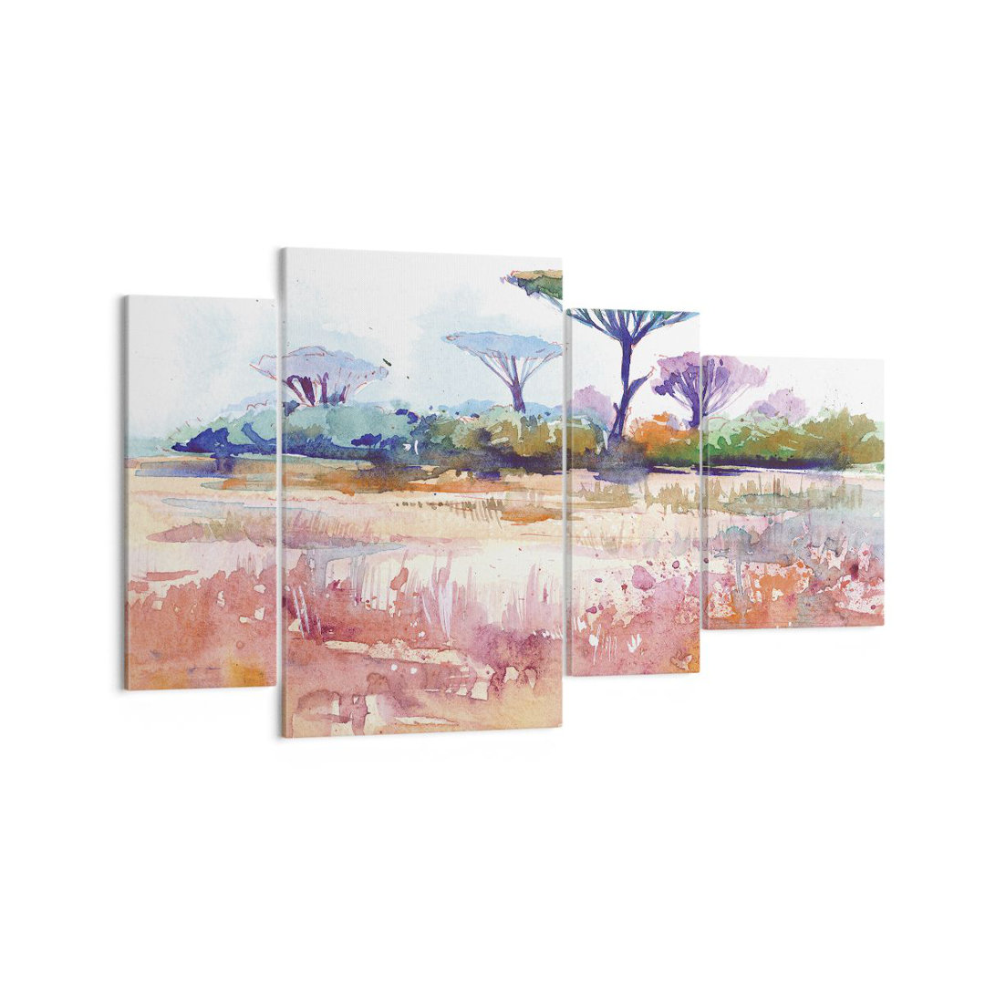 4-tlg. Leinwandbilder-Set Watercolour Savanna Trees