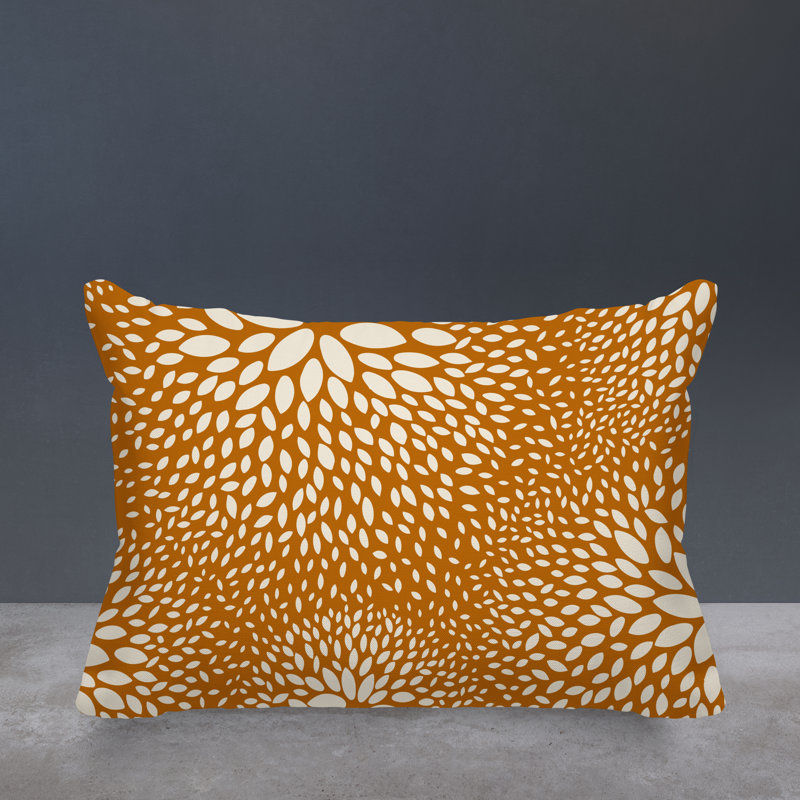 Coussin décoratif intérieur / extérieur en polyester filé floral Bavière, Orange/Crème