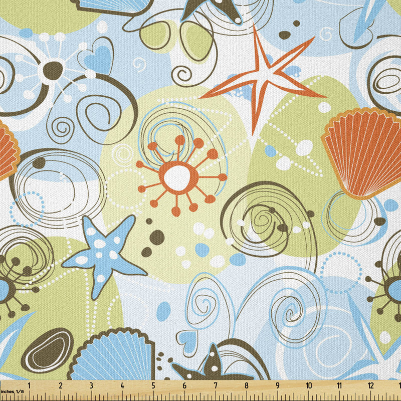 Devente Beach Elements Pattern Stars and Hearts Multi-Purpose Fabric