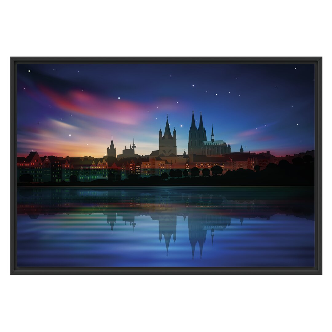 Nordlicht Skyline in Köln Gerahmter Fotokunstdruck