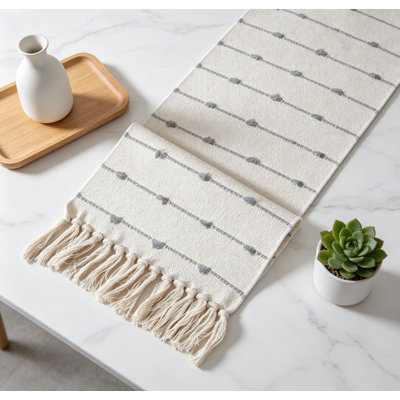 Table Runner With Tassels, Natural Cotton Woven Farmhouse Decor For Dining Table, Kitchen, Coffee Table, And Home Accents