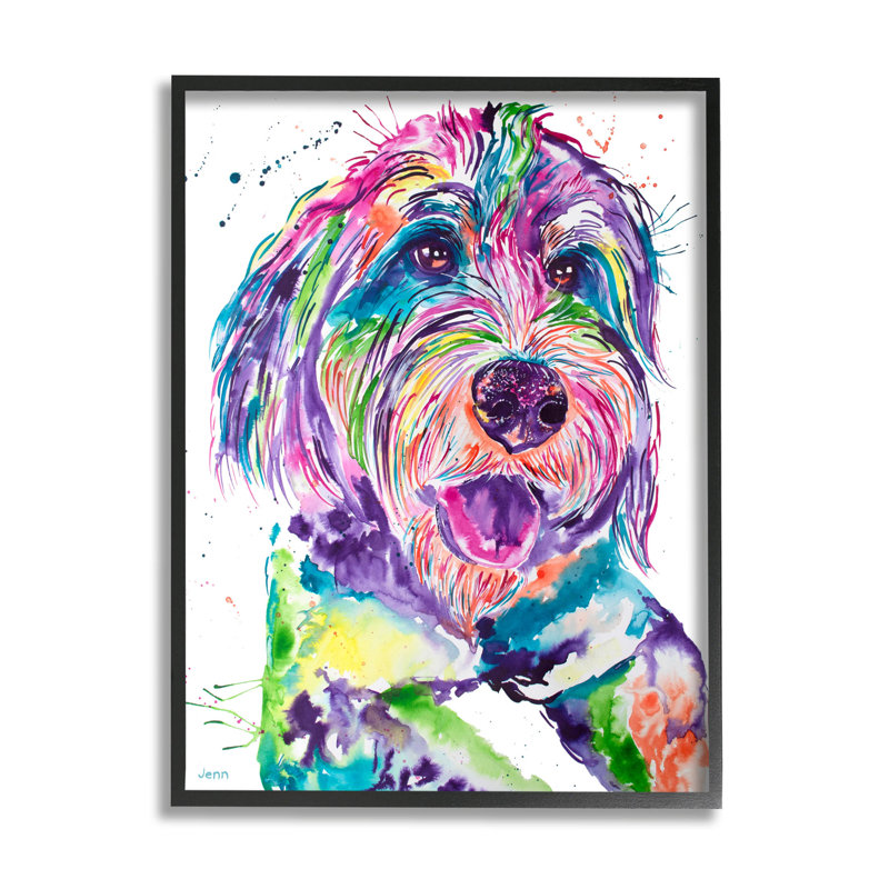 «Sourire terrier», art giclée moderne par Jen Seeley, H 14 po x l 11 po x P 1,5 po, Giclée encadrée noir minuit