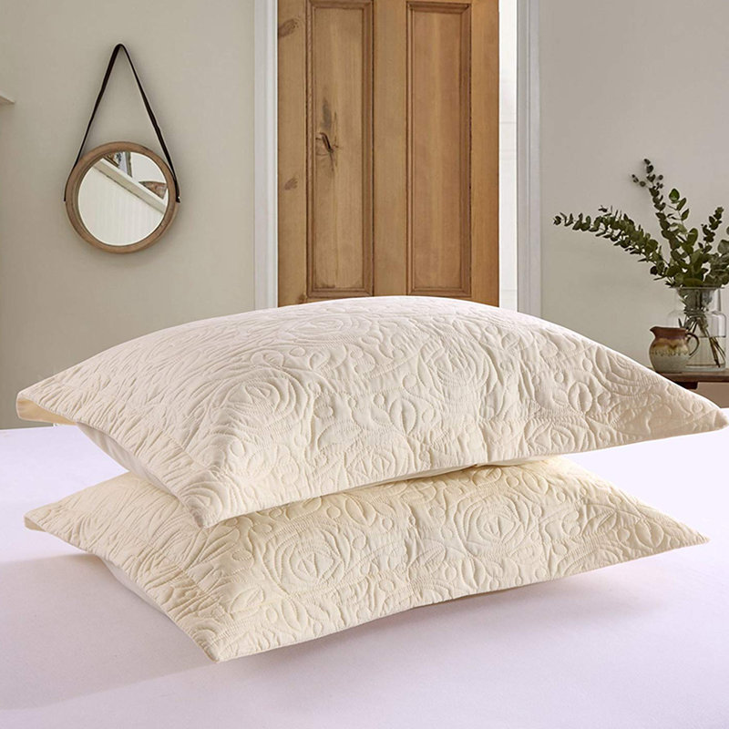 Beige Embroidered Cotton Polyester King Pillow Shams Set