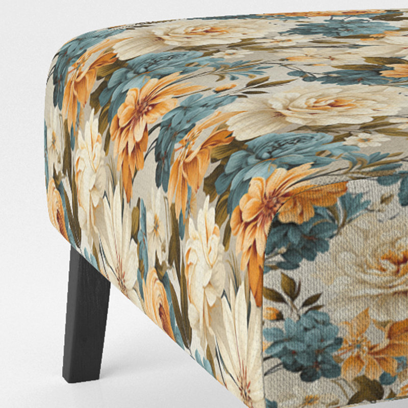 Fauteuil de chambre rembourré de style rustique rétro avec motif floral beige et bleu rétro Nostalgia