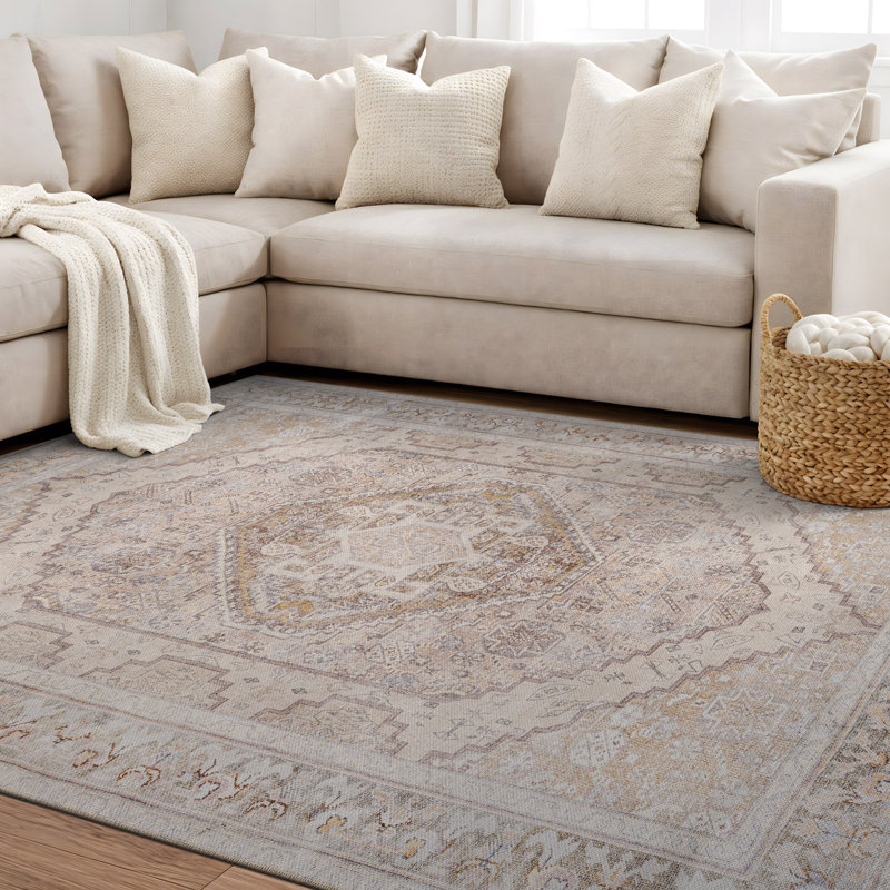 Tapis beige à motif antidérapant Valora, Rectangle 5 pi x 7 pi
