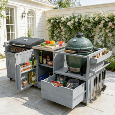 Îlot de cuisine 80,5 po avec plateau en acier inoxydable et rangement en bois massif 80,5 po
