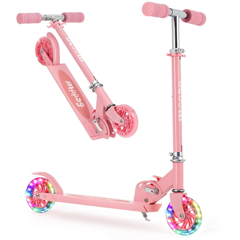 Kids Scooter with 5" LED RGB Lighted Wheels, 4.6 LBS Lightweight and One-Click Detachable Design, Height Adjustable Handlebars
