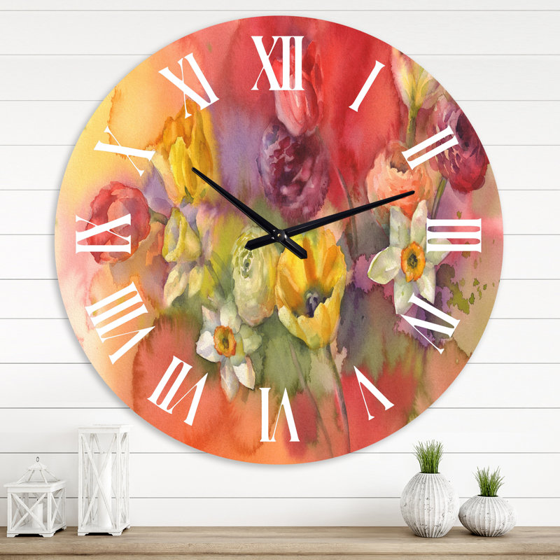 Bouquet de tulipes avec fleurs jaunes et rouges - Horloge murale de ferme, Grand