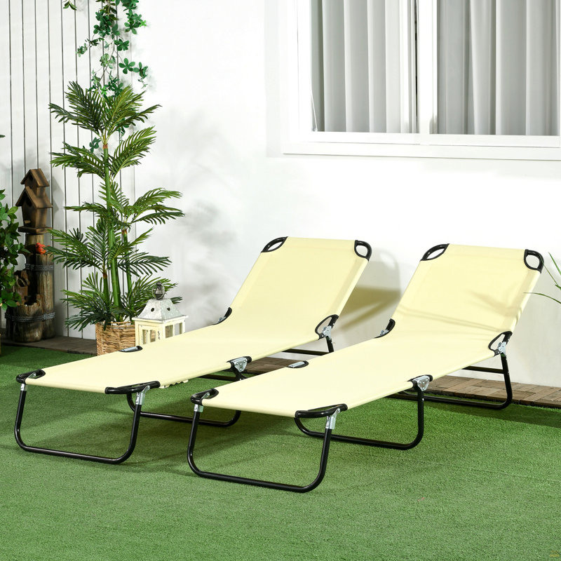 Chaise longue de piscine pliante 2 pièces Outsunny, chaises de bronzage d'extérieur avec dossier inclinable à 5 niveaux, structure en acier pour la plage, la cour, le patio