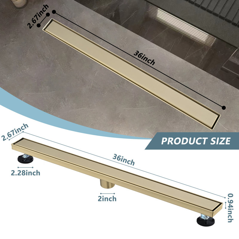 Drain de douche linéaire, drain de plancher rectangulaire en acier inoxydable 304 réglable, avec collecteur de cheveux, pieds réglables