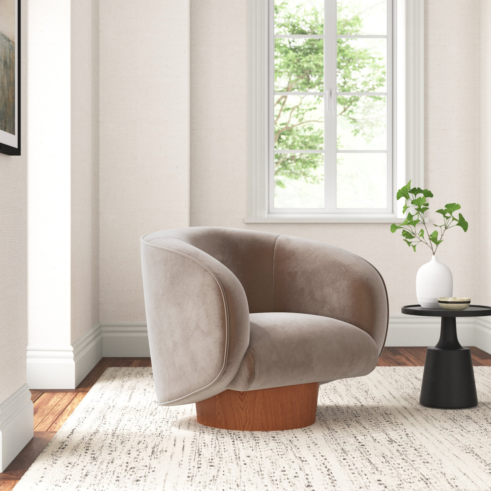 Nadine Upholstered Swivel Barrel Chair, Grey, Brown