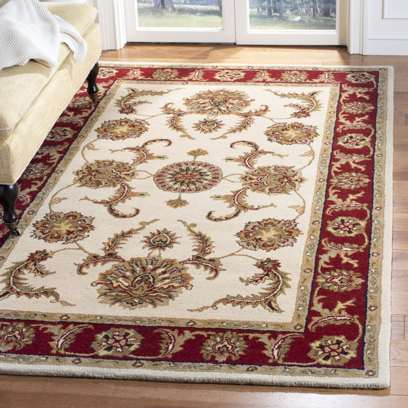 Tapis ivoire / rouge en laine touffeté à la main Cranmore, Rectangle 5 pi x 8 pi