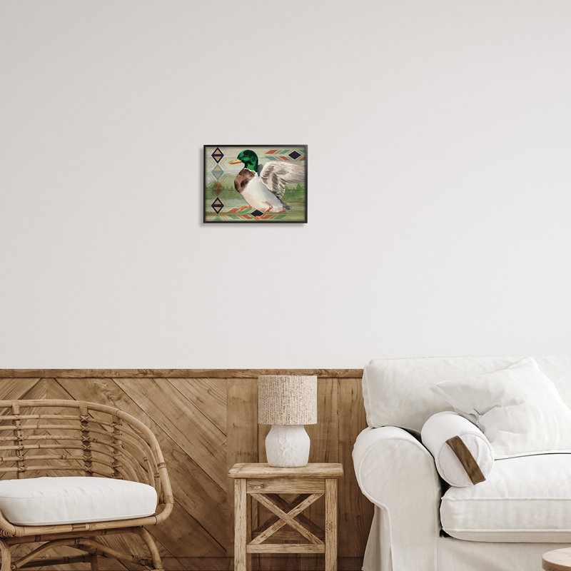 Motif canard colvert rustique - cadre flottant, impression sur bois, Giclée encadrée noir minuit