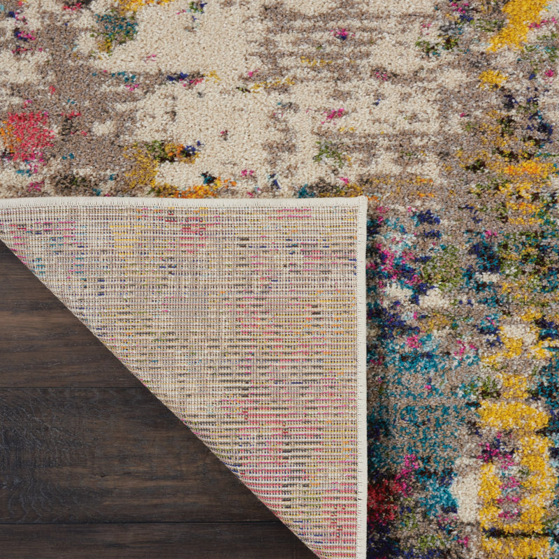 Ivory Abstract Synthetic 4'x6' Stain-Resistant Area Rug