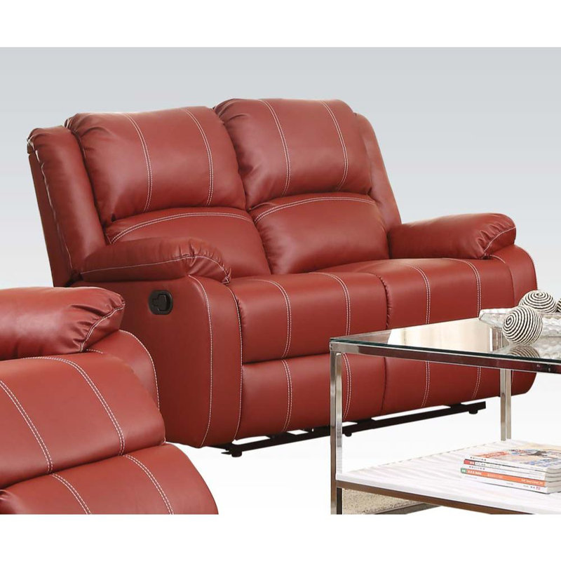 Causeuse inclinable rembourrée de L 60 po Hagar, Similicuir rouge