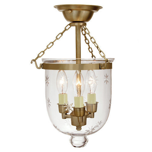 Dianna Glass Semi Flush Mount, Rubbed brass