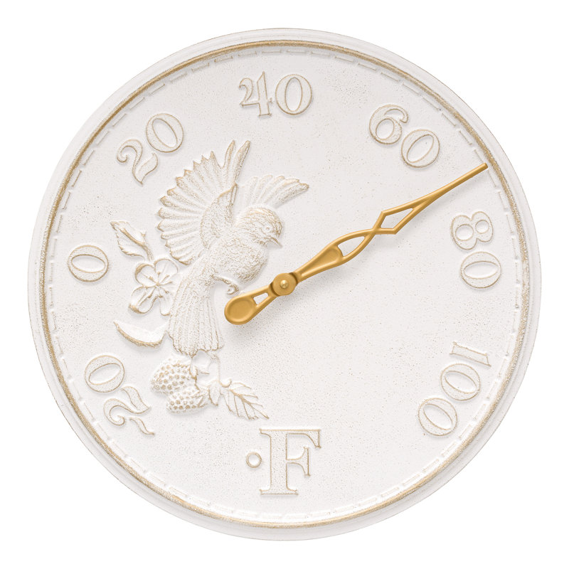 16" Songbird Thermometer, White/Gold