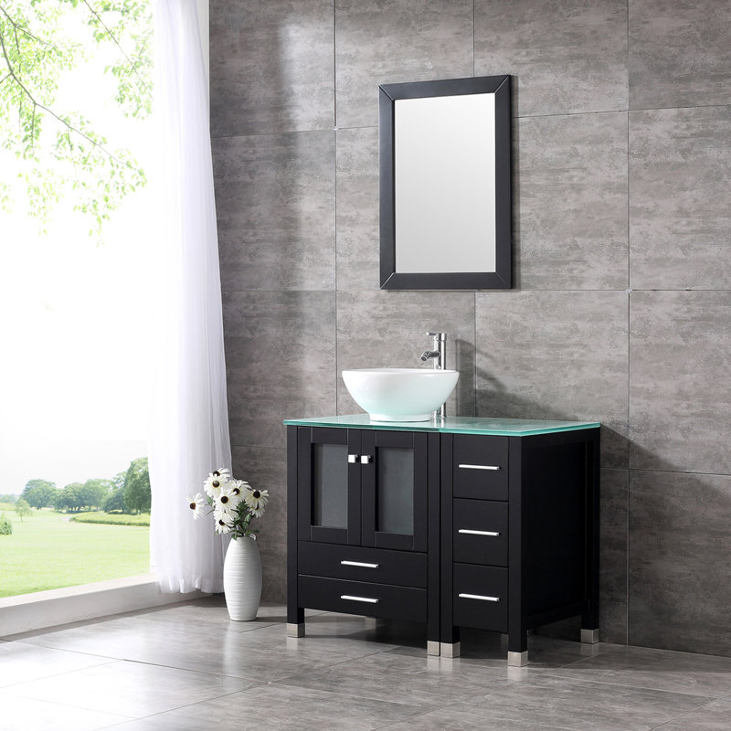 Tengelsen 36.6" Single Bathroom Vanity Set with Mirror, Black