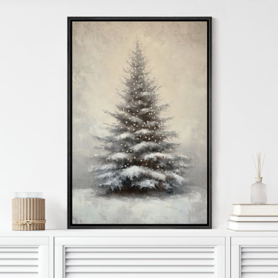 Rustic Gray Christmas Pine Tree Snow Winter Farmhouse Holiday Decor Canvas Print Wall Art