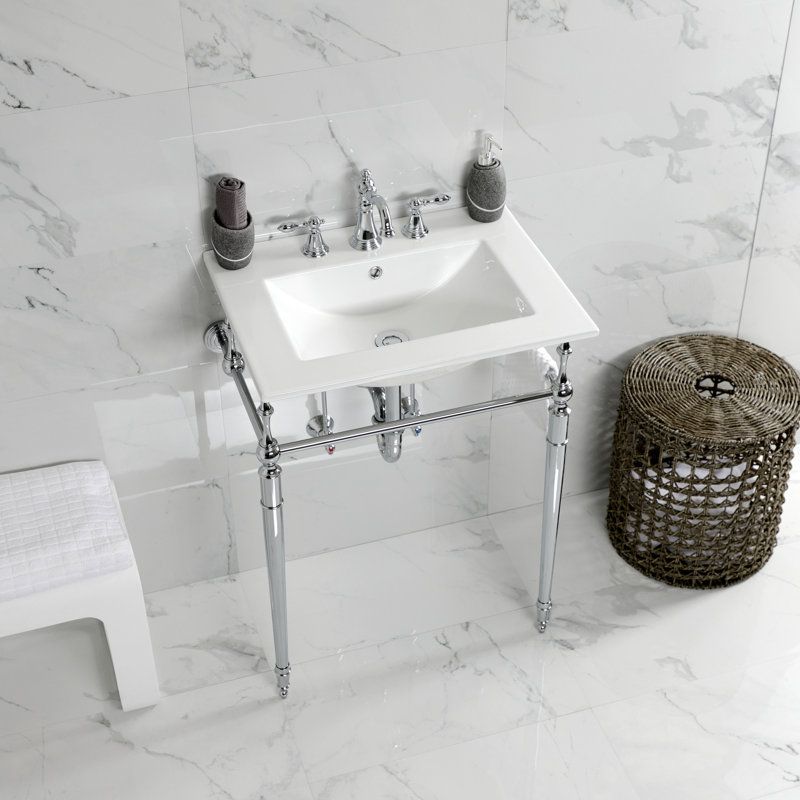 Lavabo de salle de bain console Edwardian, Chrome poli, Centres de 8 po