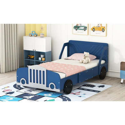 Lit plateforme simple bleu avec roulettes et construction confortable - Améliorez la taille de votre chambre à coucher