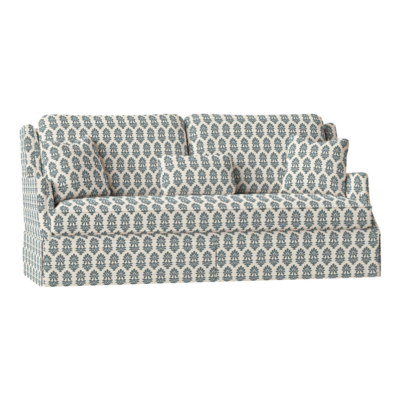 Savannah 87.5" Chenille Round Arm Sofa with Reversible Cushions, Perigold Francine Smoke Blue