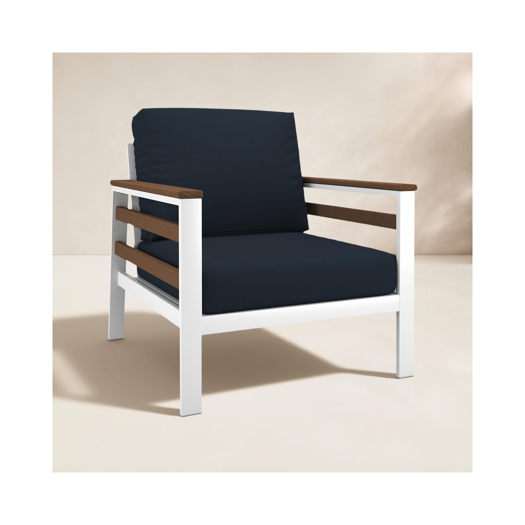 Townsend Metal Outdoor Lounge Club Chair With Sunbrella Cushion, Canvas Navy