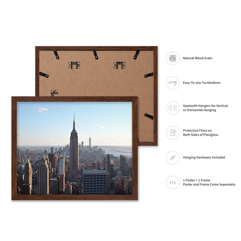 New York City Skyline, Poster, 24"H x 32"W, Brown Framed