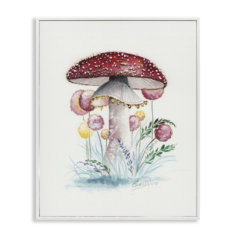  Giclée encadrée champignon biologique coiffé, design par Cady, H 14 po x l 11 po