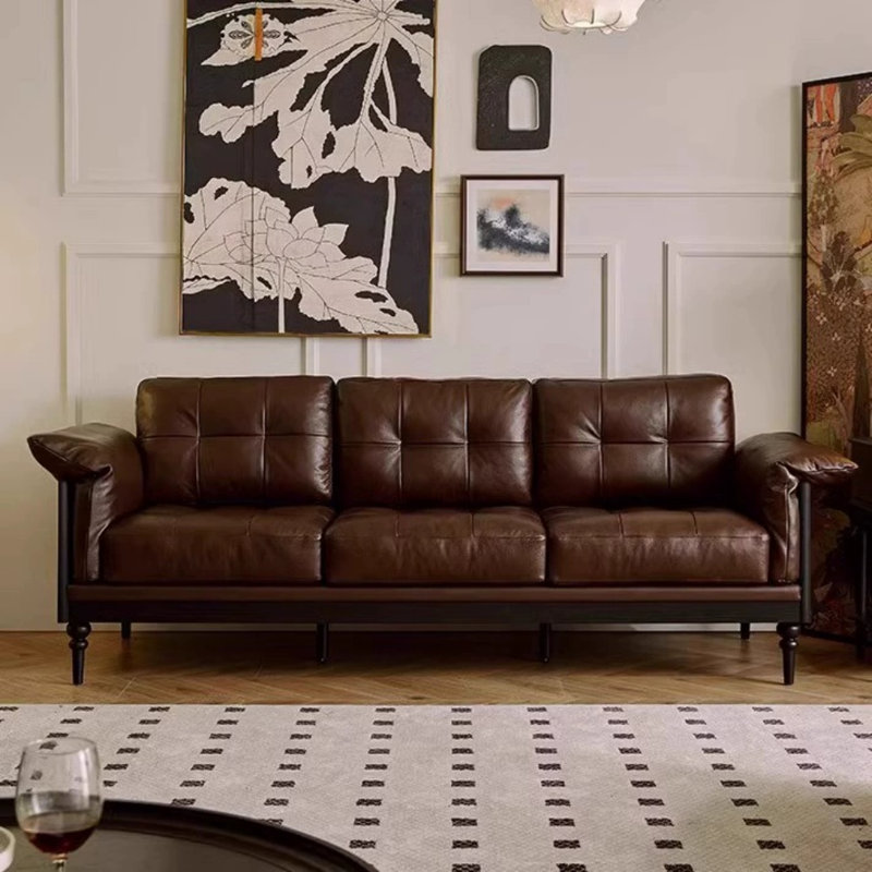Mid-century Wood Straight Sofa