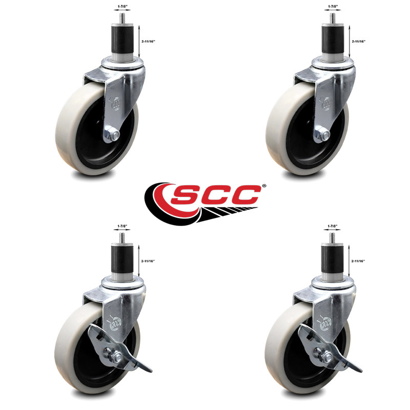 4 Piece Thermoplastic Caster Set with 2 Brakes