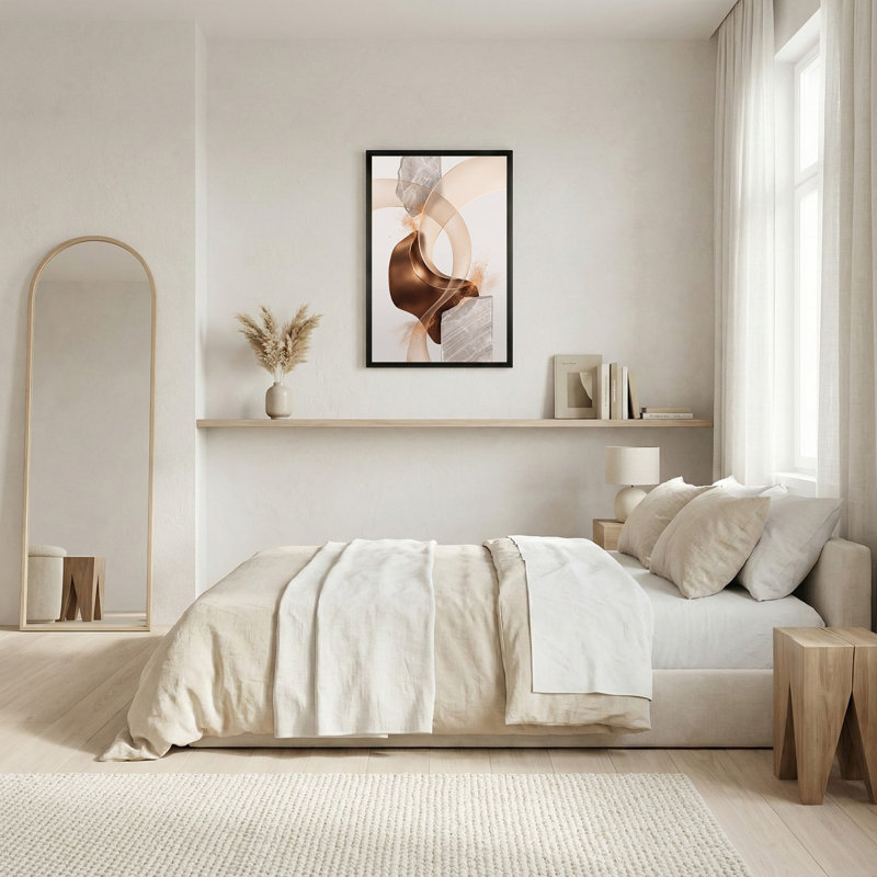 Bronze et beige, formes abstraites avec texture de marbre et art mural sur toile, H 36 po x l 24 po
