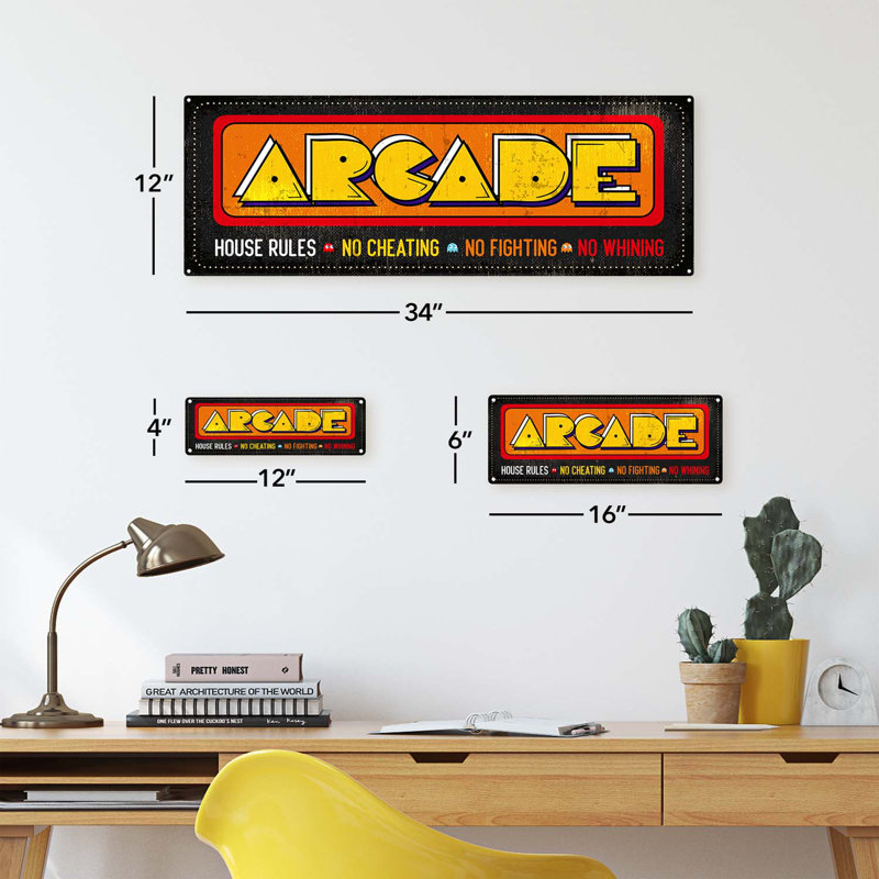 Signe d'arcade rétro patiné, 6 po x 16 po