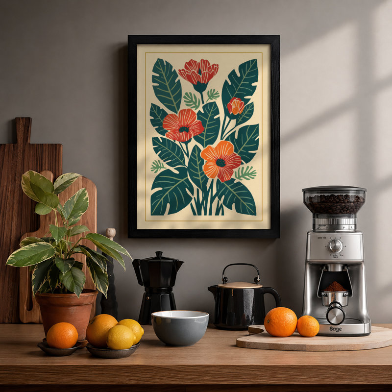 Potted Bloom Botanical - Framed Print, A2 - 59.4 x 42.0 cm, Black