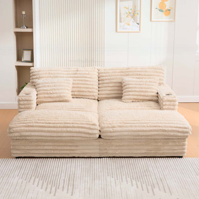Oversized Double Chaise Lounge Sofa Bed with Plush Upholstery, USB Ports, Cup Holders, and Supportive Pillows for Ultimate Comfort