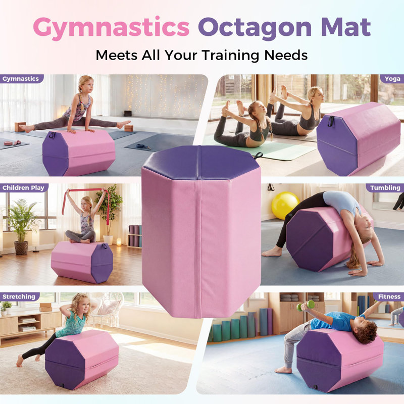 Tapis de gymnastique octogonal, tapis de maison de 19 po x 19 po x 23 po, tapis d'exercice de forme roulante en forme de dossard avec mousse imperméable haute densité et housse imperméable