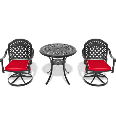 3 Outdoor Aluminum Dining : 2 Swivel Chairs & 30.71" Round Table, Black, Heat- Material, Padded Seat Cushion For Garden: Weather- Structure, Comfortable Back Support