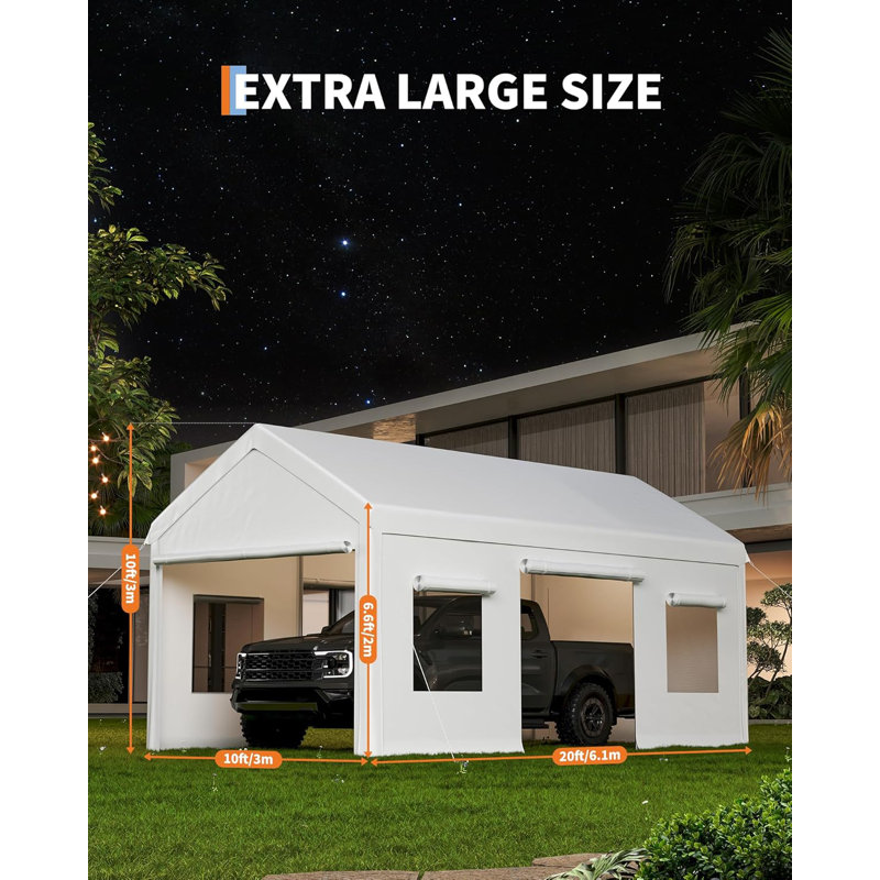 Abri d'auto en métal 10 x 20 pi avec housse en tissu PE et structure en acier galvanisé pour la protection des véhicules