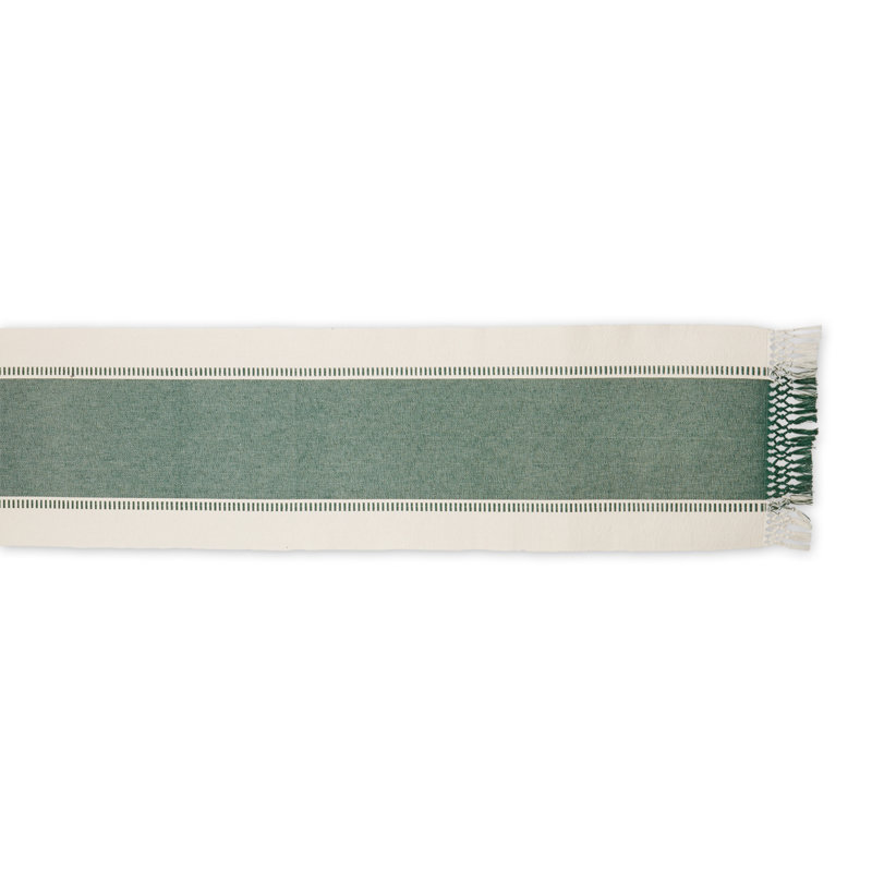 Basquez Striped 100% Cotton Table Runner, Dark Green, 72" L x 13" W