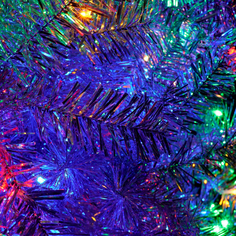 6FT Sliver Pre-Lit Artificial Christmas Tree, Hinged Full Tree With Metal Stand, 800 Branch Tips, 300 LED Lights,11 Lighting Modes, Holiday Decoration Tree