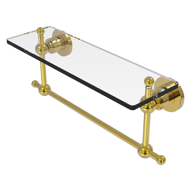 Lera Bracket Shelf with Towel Bar, 16" W x 4" H, Polished Brass
