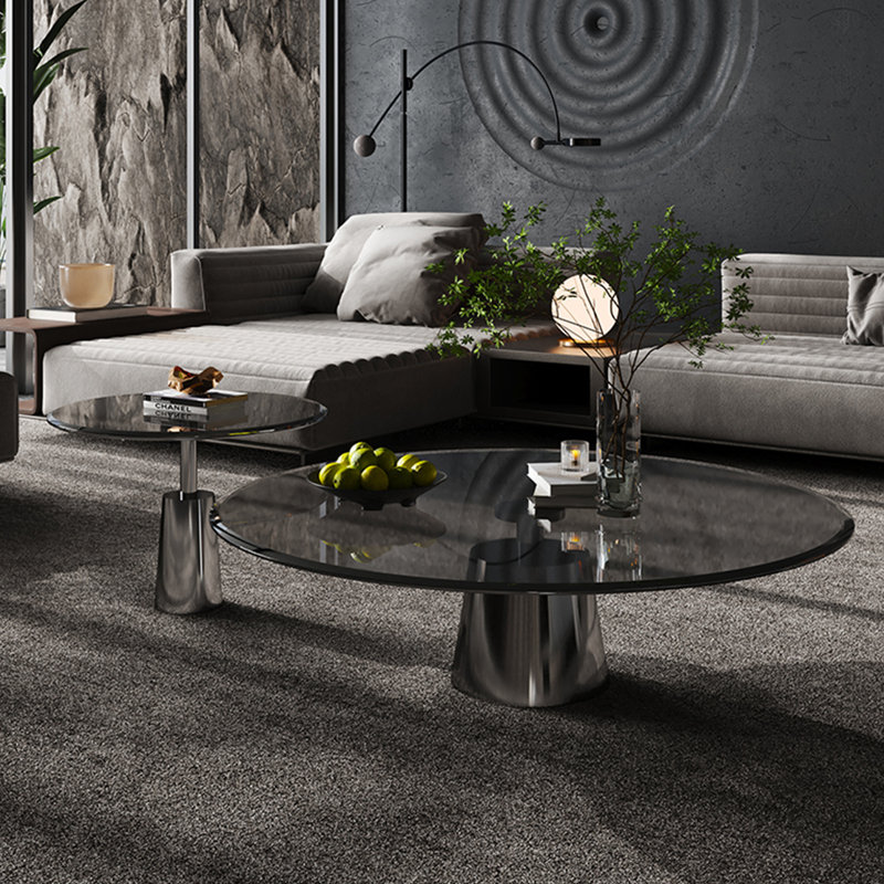 Table basse élégante en verre trempé gris, H 14,6 po x L 31,5 po x l 31,5 po