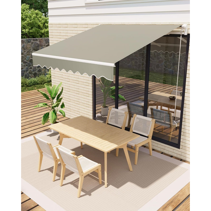10'x8' Retractable Awning, Waterproof Patio Awning, Sun Shade Awning with Manual Crank Handle, Aluminum Frame, 280 g/㎡ Polyester Fabric, for Deck, Porch, Balcony
