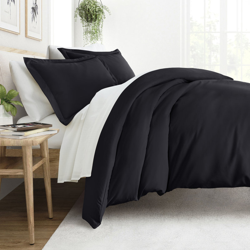 Ensemble de literie 8 pièces - Housse de couette unie, ensemble d'édredon et ensemble de draps à motifs, Rayures noires