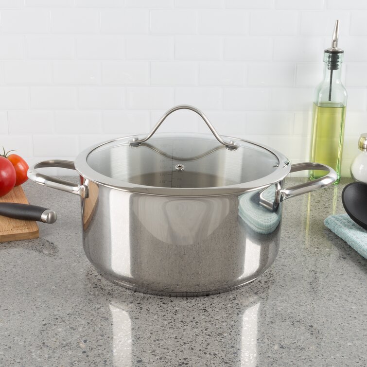 6 Quart Stainless Steel Stock Pot with Strainer Glass Lid,6 Qt