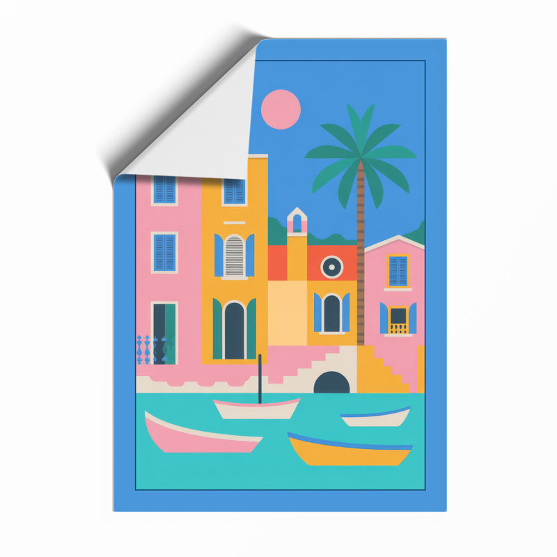 Seaside Town at Dusk Coastal - Framed Print, Unframed, A2 - 59.4 x 42.0 cm
