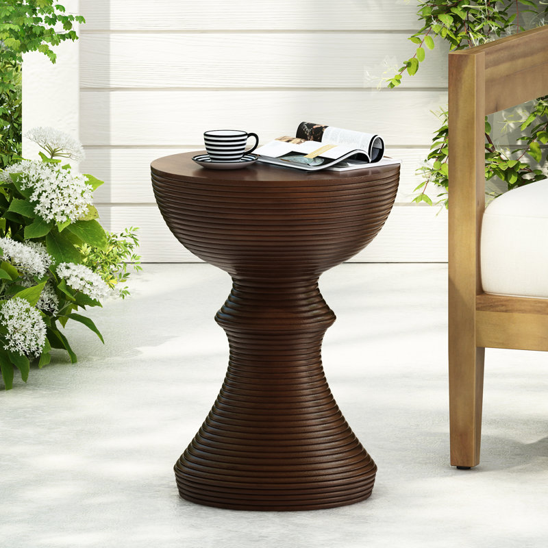 16" Concrete Garden Side Table With Ribs, Shape, Exterior Outdoor Table, Ribbed Design, , Natural Appeal