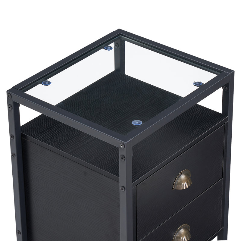 NS 2 Drawer Industrial Bedside Table, Black
