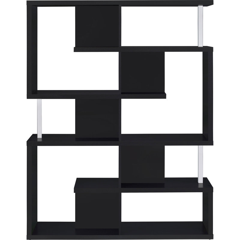Bibliothèque à 5 tablettes en métal et panneau de particules en noir, tablettes spacieuses, livres de présentation, décor ouvert pour bibliothèque principale, mobilier complémentaire
