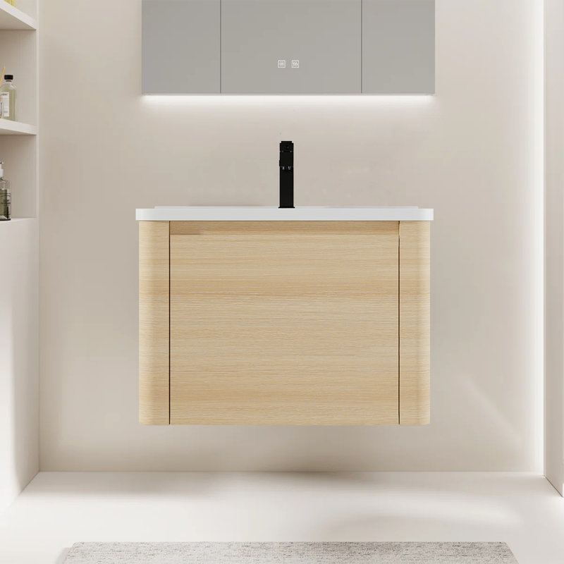 Armoire de salle de bain murale flottante en chêne blanc 28 po entièrement assemblée